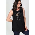 Curvy Trend Büyük Beden Breathe Baskılı Kolsuz Viskon Basic Bluz