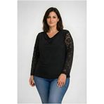 Curvy Trend Büyük Beden Degaje Yaka Uzun Dantel Kol Bluz Siyah