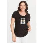 Curvy Trend Büyük Beden Dragonfly Baskılı Geniş V Yaka Kısa Kol Oval Yırtmaç Bluz