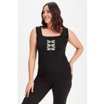 Curvy Trend Büyük Beden Dragonfly Baskılı Kare Yaka Kalın Askılı Atlet Bluz