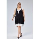 Curvy Trend Büyük Beden Fermuarlı Ekru Kumaş Detaylı Kolsuz Elbise