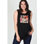 Curvy Trend Büyük Beden Flamingo Baskılı Kolsuz Viskon Basic Bluz