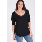Curvy Trend Büyük Beden Geniş Dantel Yaka Yarım Kol Yan Yırtmaç Bluz - 0 Siyah - 42 - 44