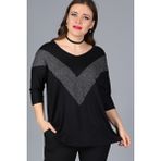 Curvy Trend Büyük Beden Göğüs V Sim Bluz Siyah - 42 - 44