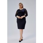 Curvy Trend Büyük Beden İnci Detaylı Tül Kol Esnek Krep Elbise