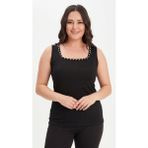 Curvy Trend Büyük Beden Inci Işlemeli Kare Yaka Kalın Askılı Atlet Bluz - 42 - 44 - 0 Siyah
