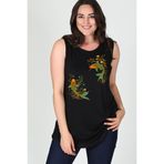 Curvy Trend Büyük Beden Koi Fish Baskılı Kolsuz Viskon Basic Bluz