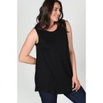 Curvy Trend Büyük Beden Kolsuz Viskon Basic Bluz Siyah - 42 - 44