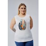 Curvy Trend Büyük Beden Kuş Tüyü Baskılı Kolsuz Viskon Basic Bluz