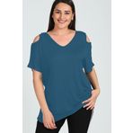 Curvy Trend Büyük Beden Omuzu V Pencere Kısa Kol Bluz