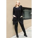 Curvy Trend Büyük Beden Ön Cepli Yırtmaçlı Uzun Kol Tunik Siyah - 46 - 48