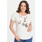 Curvy Trend Büyük Beden Sakura Kelebek Baskılı Geniş V Yaka Kısa Kol Oval Yırtmaç Bluz