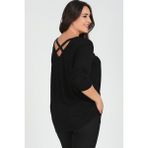 Curvy Trend Büyük Beden Sırt Çapraz Pul Şerit Uzun Kol Bluz Siyah - 50 - 52