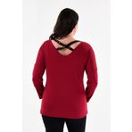 Curvy Trend Büyük Beden Sırt Çapraz Pul Şerit Uzun Kol Bluz
