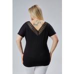Curvy Trend Büyük Beden Sırt V Güpür Bluz