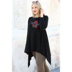 Curvy Trend Büyük Beden Stay Inspired Baskılı Etek Verev Uç Uzun Kol Tunik