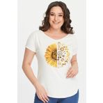 Curvy Trend Büyük Beden Sun Flower Baskılı Geniş V Yaka Kısa Kol Oval Yırtmaç Bluz