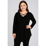 Curvy Trend Büyük Beden Yaka Çapraz Biyeli Üçgen Etek Uzun Kol Bluz