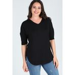 Curvy Trend Büyük Beden Yan Yırtmaç Yarım Kol Bluz Siyah - 38 - 40
