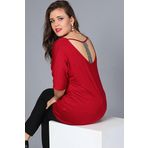 Curvy Trend Sırt Dekolteli Pul Payet Bantlı Yarım Kol Bluz