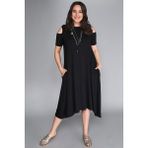 Curvy Trend Siyah Kloş Gömlek Elbise Omuz Dekolte Günlük Tarz Kadınlar İçin Şık Seçim - 42 - 44
