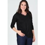 Curvy Trend Yaka Dantel Detaylı Uzun Kol Bluz