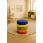 Cushion Design ANAOKULU MİNDERİ 40x40X8CM YUVARLAK RENKLİ DERİ ÇOCUK OYUN VE KREŞ EĞİTİM 5'li MİNDER SETİ