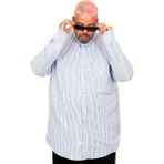 Cüsseli Büyük Beden Erkek Gömlek Uzun Kol Keten Cepli Mavi 20384 - 5XL