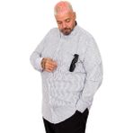 Cüsseli Büyük Beden Erkek Gömlek Uzun Kol Keten Cepli Siyah 20384 - 7XL