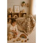 Custom Baby El Örgüsü Bebek Battaniyesi Hasır Model - Alize Puffy Ipten Yumuşak Dokulu Çocu K Battaniyesi - 0-Kahverengi