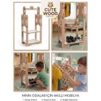 Cute Wood Montessori Çocuk Askılığı, Ayakkabılık ve Raf Düzenleyeci- Doğal Ahşap Açık Gardırop