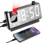 Cuteefun Projeksiyonlu çalar saat, büyük 7 inç LED göstergeli projeksiyonlu çalar saat, iki USB bağlantısı, sıcaklık ve nem, 3 parlaklık kademesi, 12/24 saat, 2 alarm saati, erteleme, siyah