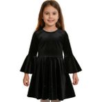 Cuties Kız Çocuk Siyah Kadife Elbise – İnci ve Boncuk Detaylı, Volan Kollu Şık Model - 3 - 4 Yaş