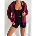 Cuyka Kadın Fermuarlı Kapüşonlu Oversize Polarlı Sweatshirt - Bordo