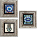 CVC WOOD Nazar 3 lü Set Çerçeveli Taş Tablo
