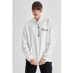 CVS Kadın Kapüşonlu Sırt Baskılı Üç İplik Oversize Sweatshirt - Beyaz