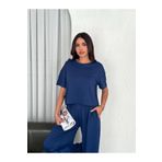 CVS Osy Modal Yumuşak Dokulu Kumaş Bisiklet Yaka T-shirt Bol paça Pantalon ikili Takım -Saks Mavi