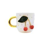 CW Celine's Wonders Premium Kalite 24 Ayar Altınlı El Yapımı Kiraz Fincan Kirazlı Kupa Cherry Mug 160 ml 15crr
