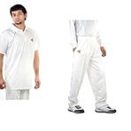 CW Cricket World Erkek/Kadın Genç Matrix Beyaz Dryfit Üniforma Elbise Tam Takım Spor Giyim Tişört Beyaz Yarım Kollu Tam Boy Beyaz Pantolon Pantolon Tam Üniforma Beden Seçin (28)