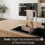 CX7EVY01 Teleskopik Evye Düzenleyici Ayarlanabilir Lavabo Organizer Sepetli Raf Pembe