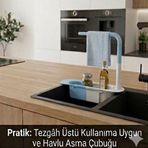 CX7EVY02 Teleskopik Evye Düzenleyici Ayarlanabilir Lavabo Organizer Sepetli Raf Mavi