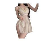 cxbyjyg Dantel sütü balıkçılık derin v perspektif gecelik seksi iç çamaşırı seksi sırt T pantolon, Açık Sarı, Ölçü Birimi