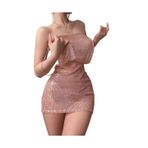cxbyjyg Gece kulübü Hottie Slim fit Parlak salıncak yaka dekolte elbise Moda stil payet şal kalça etek saf arzu pijama, pinguin gri, One Size