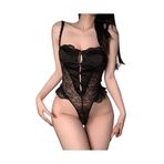 cxbyjyg Seksi Fransız Vücut Şekillendirme Tek Parça Yeni Saf İstek Dantel Dantel Pijama Tek Baştan Çıkarma, Siyah, Tek Beden