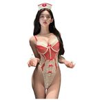 cxbyjyg Seksi iç çamaşırı saf dilek hemşire üniforması dantel yay korse sütyen yastık seksi takım elbise kadınlar için vücut kıyafeti, Kırmızı, Ölçü Birimi