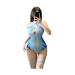 cxbyjyg Seksi iç çamaşırı seksi Onesie açık kasık üniforma baştan çıkarıcı külotlu çorap üniforma takım elbise COS oyunu, Mavi, Ölçü Birimi