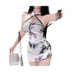 cxbyjyg Yeni baskılı Cheongsam seksi iç çamaşırı sırtı açık ince yırtmaçlı tulum kalça eteği Çin tarzı uyku elbisesi, Renk., Ölçü Birimi