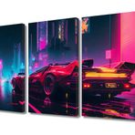 Cyberpunk Bar Dekoru Şehir Gecesi Neon Sokak Manzarası Yarış Arabası Resimleri Gelecek Şehir Resimleri Modern Sanat Eseri 3 Parça Kanvas Duvar Sanatı Yatak Odası Ev Dekoru Çerçeveli Posterler ve