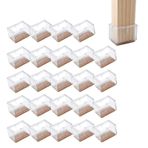 CYH 24 adet silikon sandalye ayağı koruyucu, şeffaf, dikdörtgen sandalye ayakları için, mobilya döşemesi, sert ahşap zeminler için keçe döşemeli, 21 x 42 mm