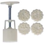 Cyllde Damgalama Makinesi Ile Mooncake Kalıp Seti 50g El Pres Tatlı Kalıbı 4 Yuvarlak Damga Ile Mükemmel Mooncakes Pişirmek Için Ve Mutfağınızda!(Şirin tavşan)